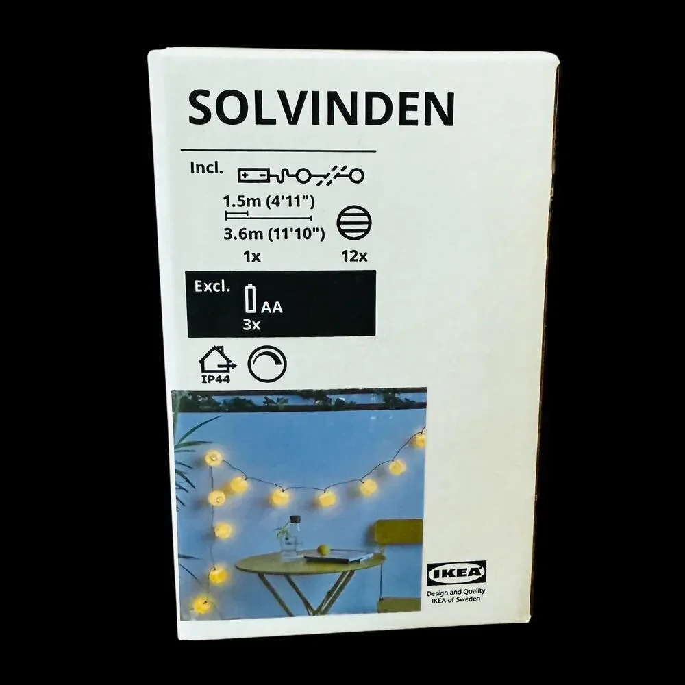 IKEA SOLVINDEN Yellow Indoor/Outdoor Battery Operated LED String Light with 12